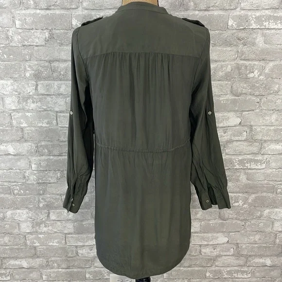 Yellow Is Gold by Sunshine & Shadow Olive Green Silk Shirt Dress - Picture 5 of 7